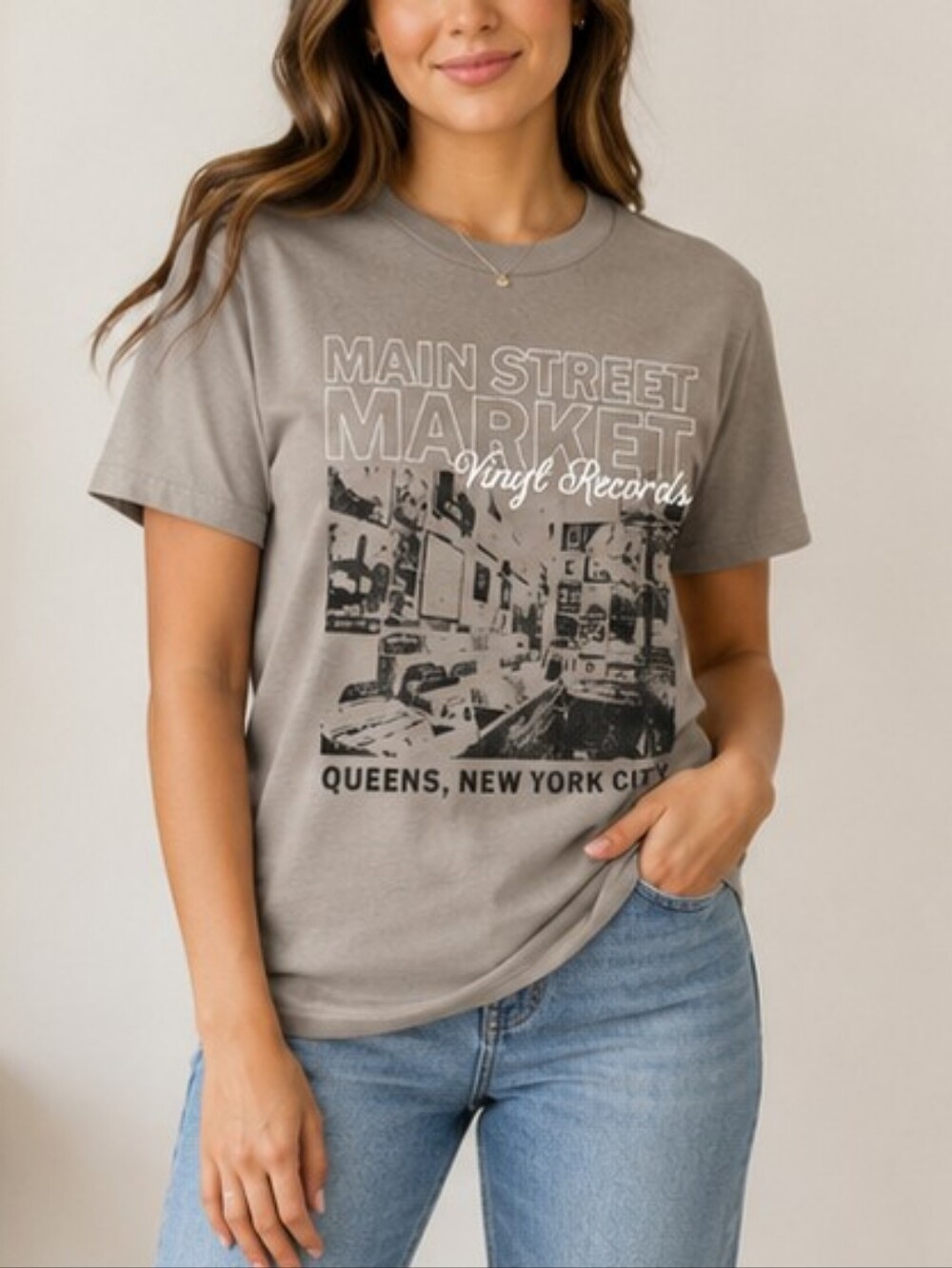 Doe. Main Street Market Vinyl Records Graphic Tee – Women's Medium – NWT – 100%
